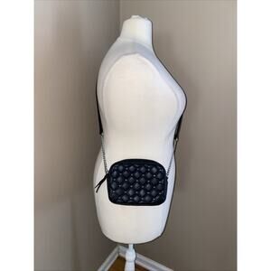 Rebecca Minkoff Black Silver Diamond Quilt Studded Top Zip Crossbody Bag NEW